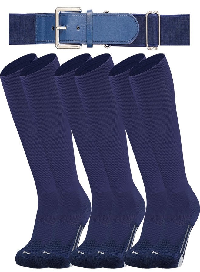 Londkaron Youth Elite Baseball/Softball Socks & Belt Combo (3 Pairs of Socks with 1 Belt) (Small, Navy) - Image 1